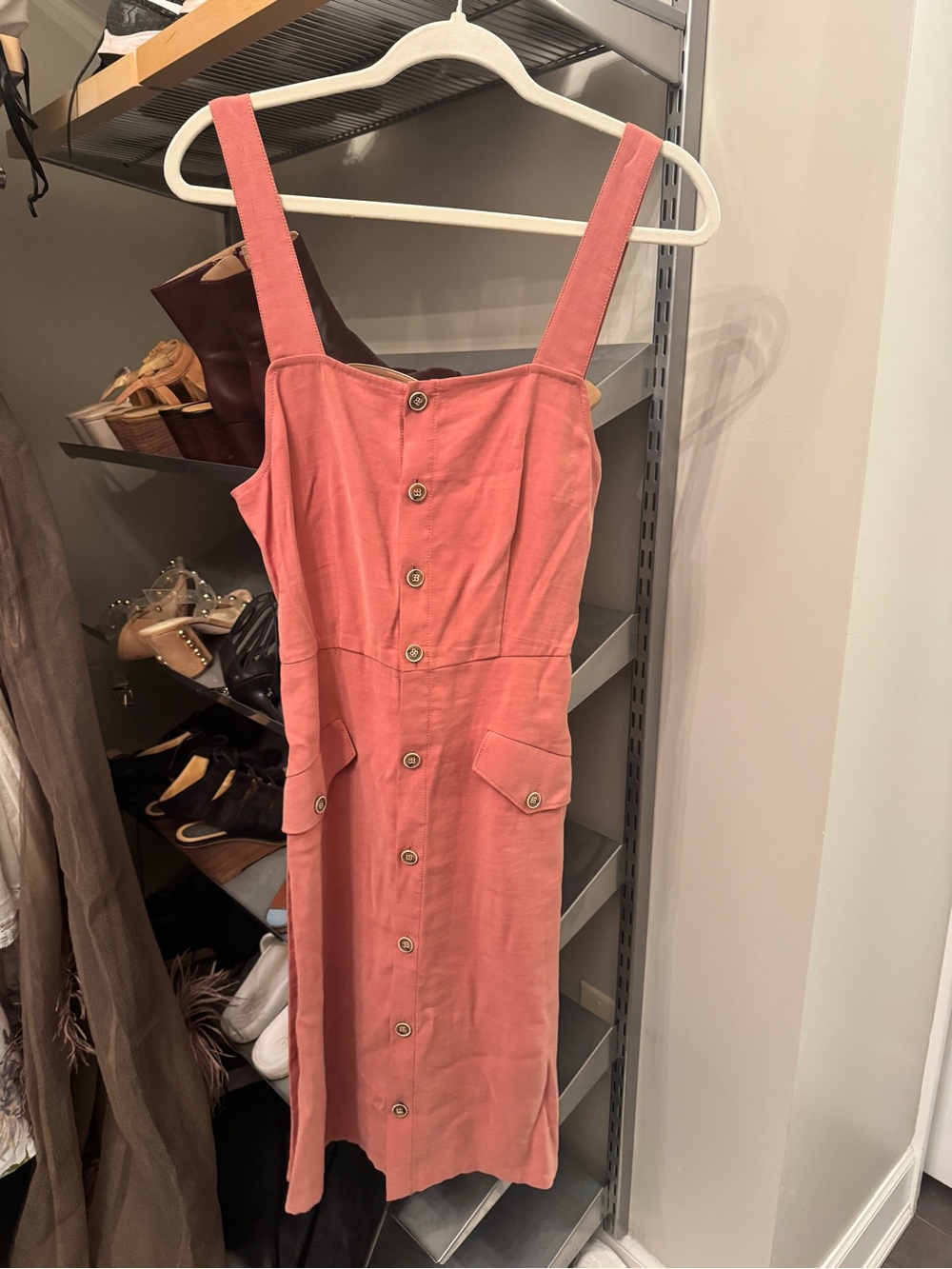 Paige Pink Button-Front Sleeveless Midi Dress